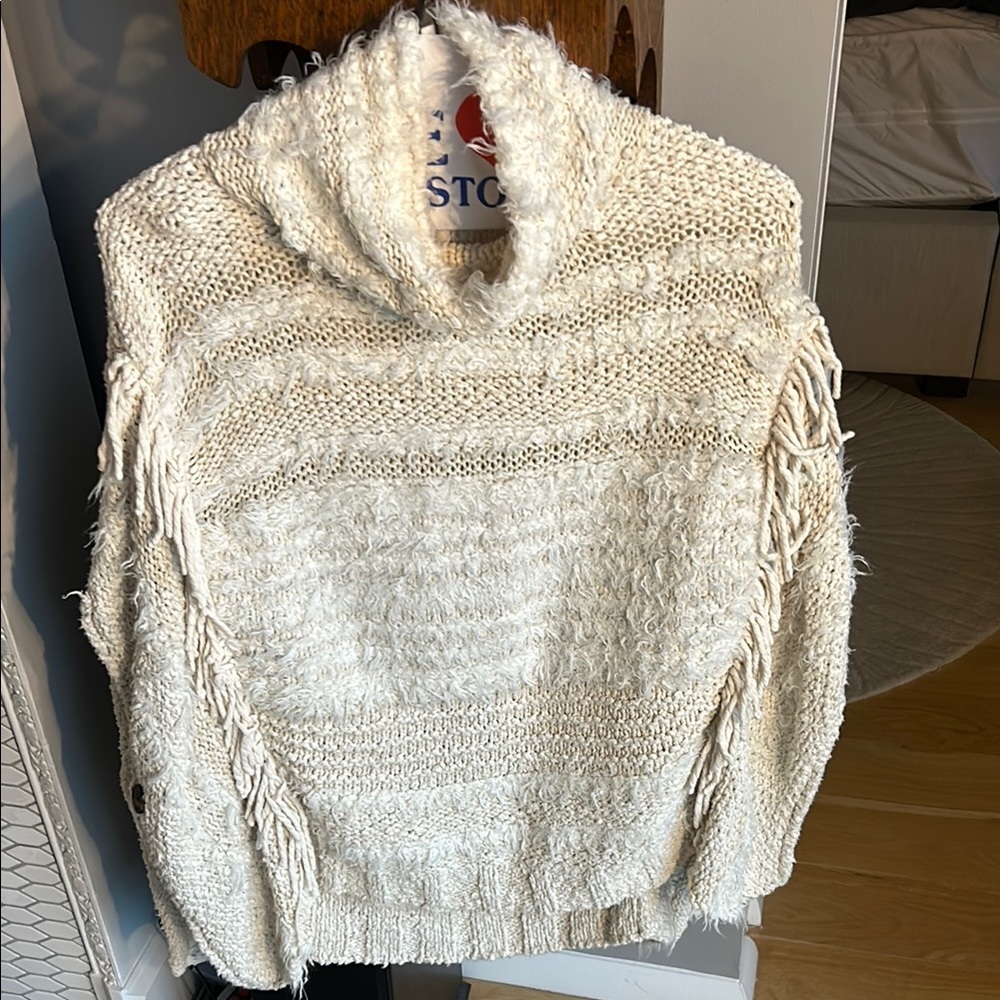 ANTHROPOLOGIE Beige Knit Poncho/Sweater with Fringe